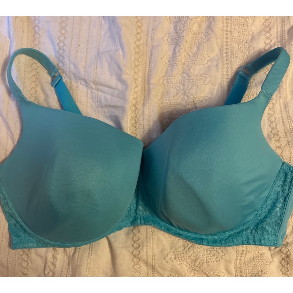 Comfort Choice Light Blue Lace Full‎ Figure Full Coverage T-Shirt Bra, 48DDD